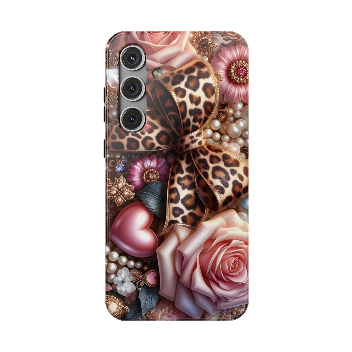 Leopard Rose protective phone case for Samsung Galaxy S24 Plus, glossy finish