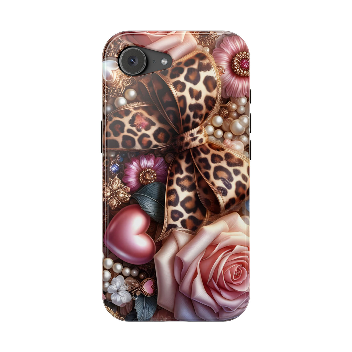 Leopard Rose protective phone case for iPhone 17e, glossy finish