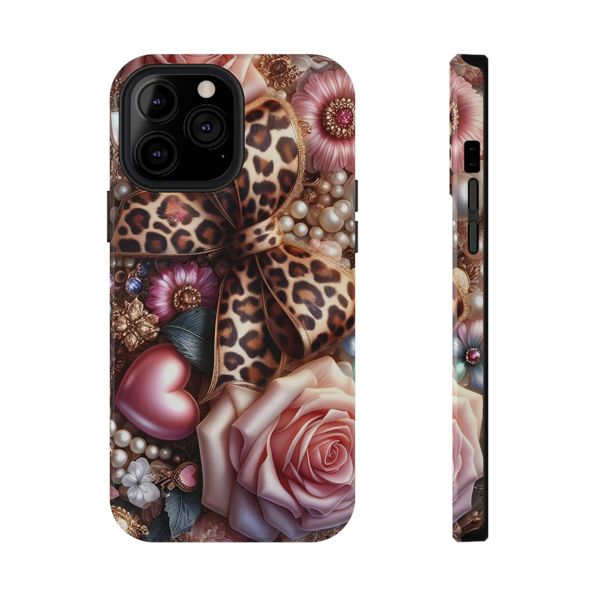 Leopard Rose protective phone case for iPhone 13 Pro Max, glossy finish