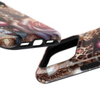 Leopard Rose protective phone case, close-up at an angle