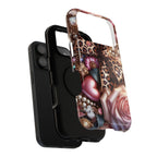 Leopard Rose protective phone case, close-up of the dual-layer construction