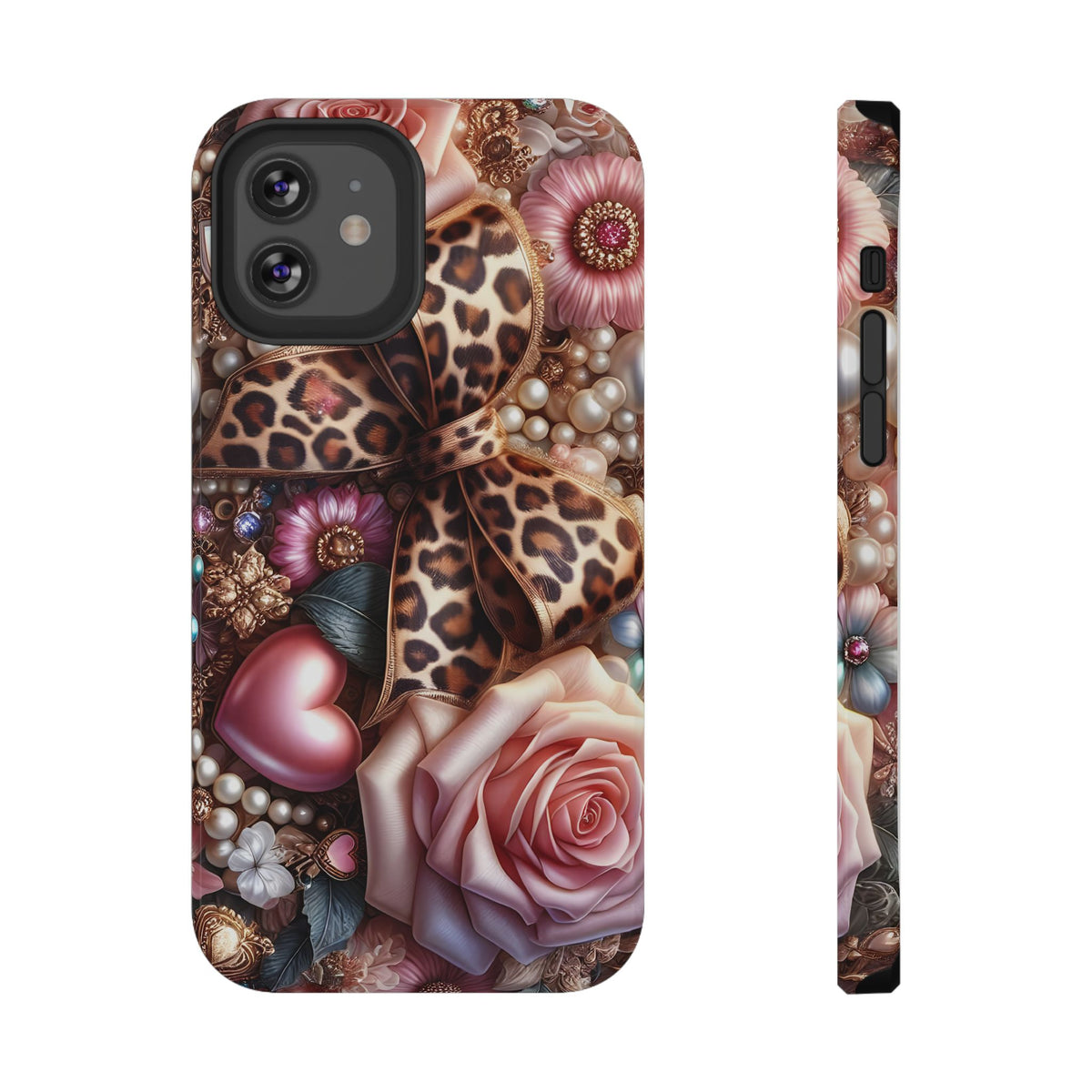 Leopard Rose protective phone case for iPhone 12, glossy finish