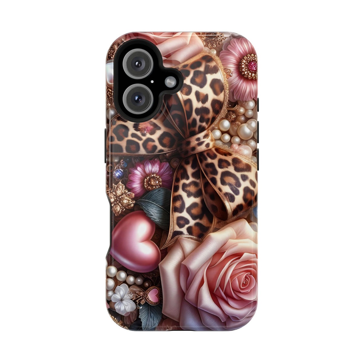 Leopard Rose MagSafe case for iPhone 16, glossy finish