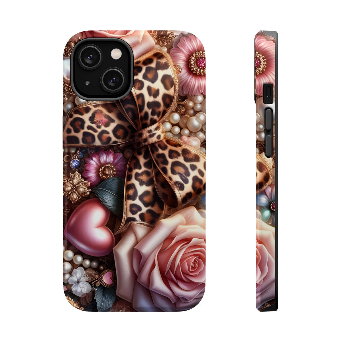 Leopard Rose MagSafe case for iPhone 14, glossy finish