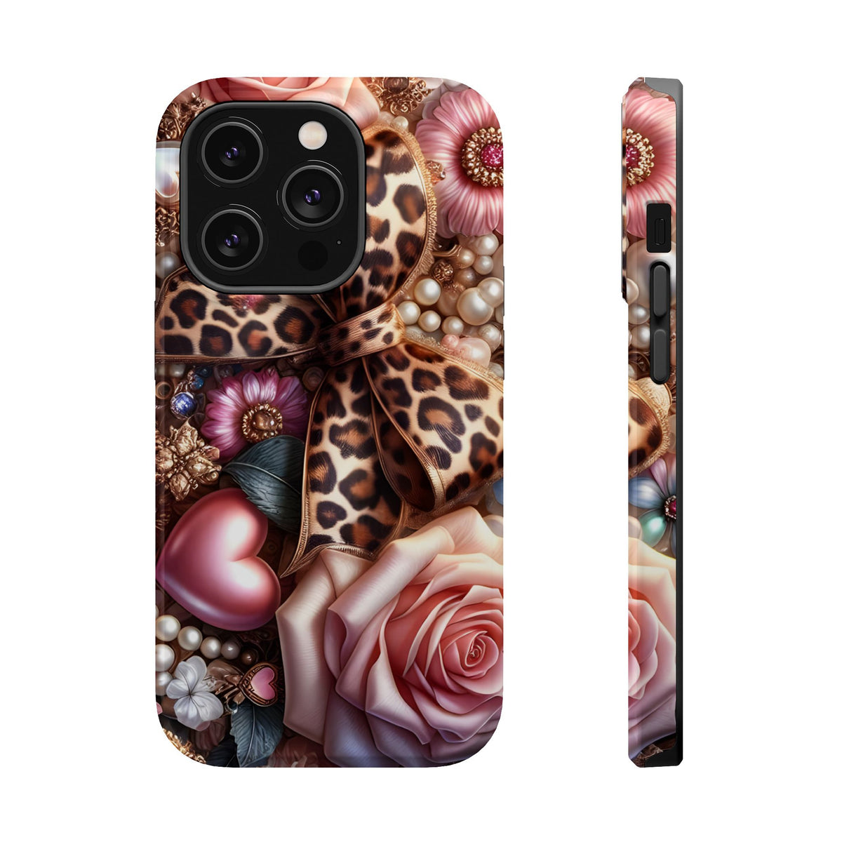 Leopard Rose MagSafe case for iPhone 14 Pro, glossy finish