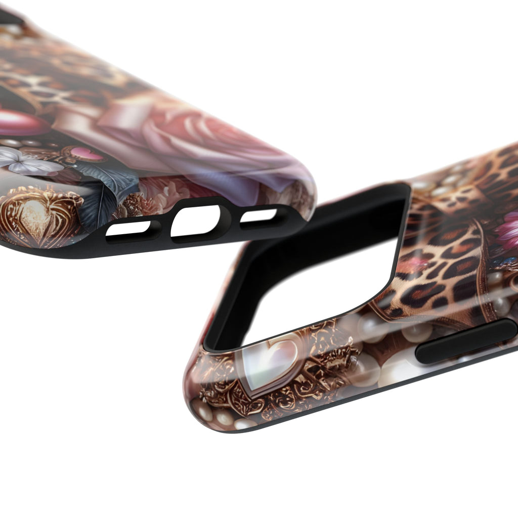 Leopard Rose MagSafe case, close-up at an angle