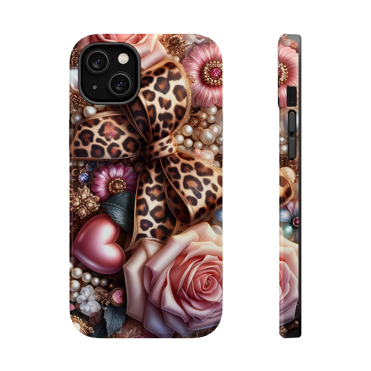 Leopard Rose MagSafe case for iPhone 14 Plus, glossy finish