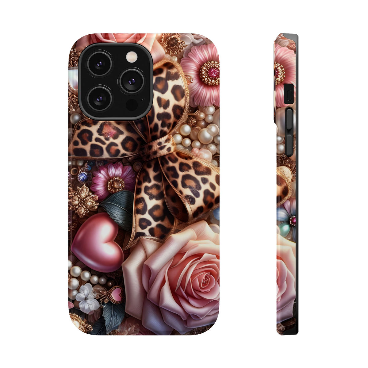 Leopard Rose MagSafe case for iPhone 14 Pro Max, glossy finish