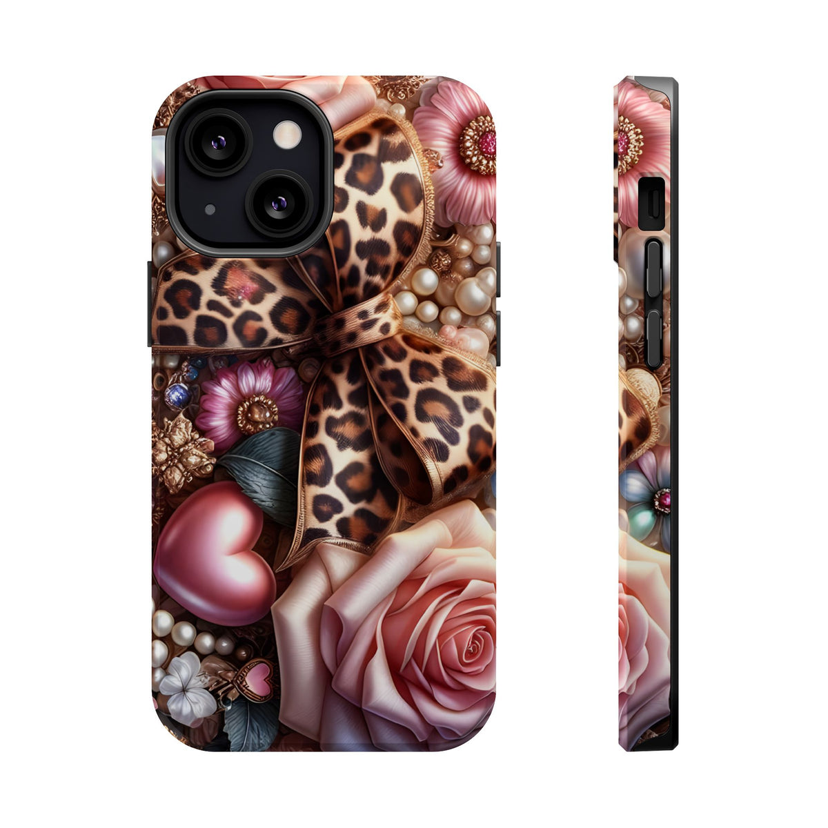 Leopard Rose MagSafe case for iPhone 13 Mini, glossy finish
