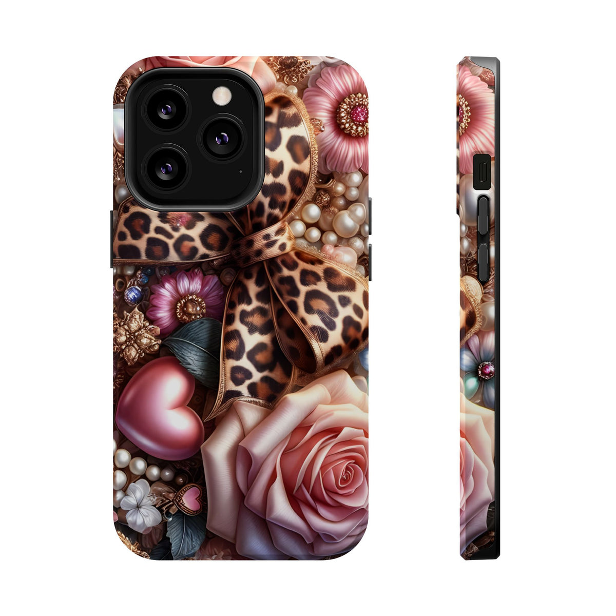 Leopard Rose MagSafe case for iPhone 13 Pro, glossy finish