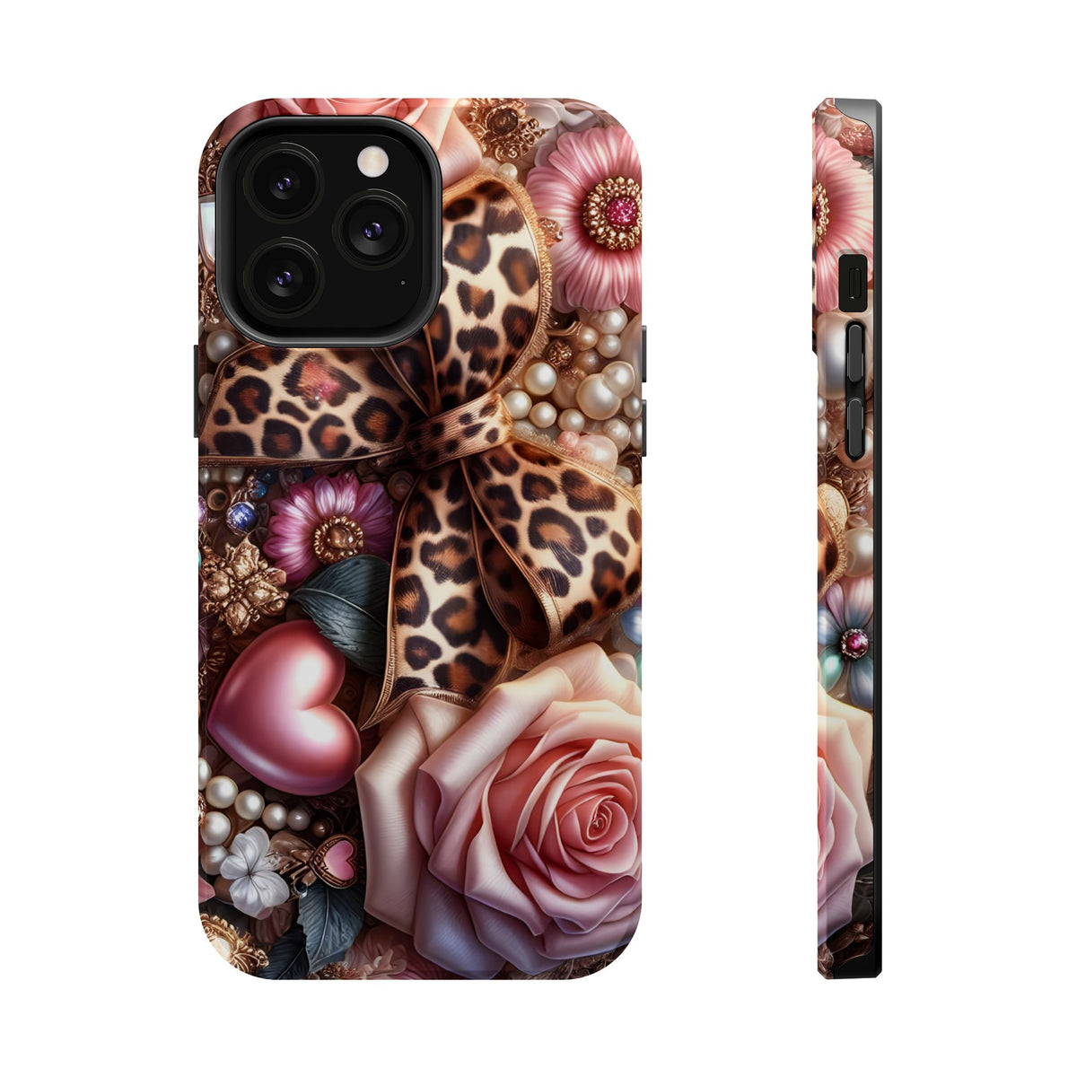 Leopard Rose MagSafe case for iPhone 13 Pro Max, glossy finish