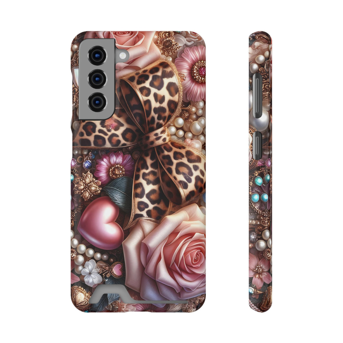 Leopard Rose phone case with card holder for Samsung Galaxy S21, glossy finish