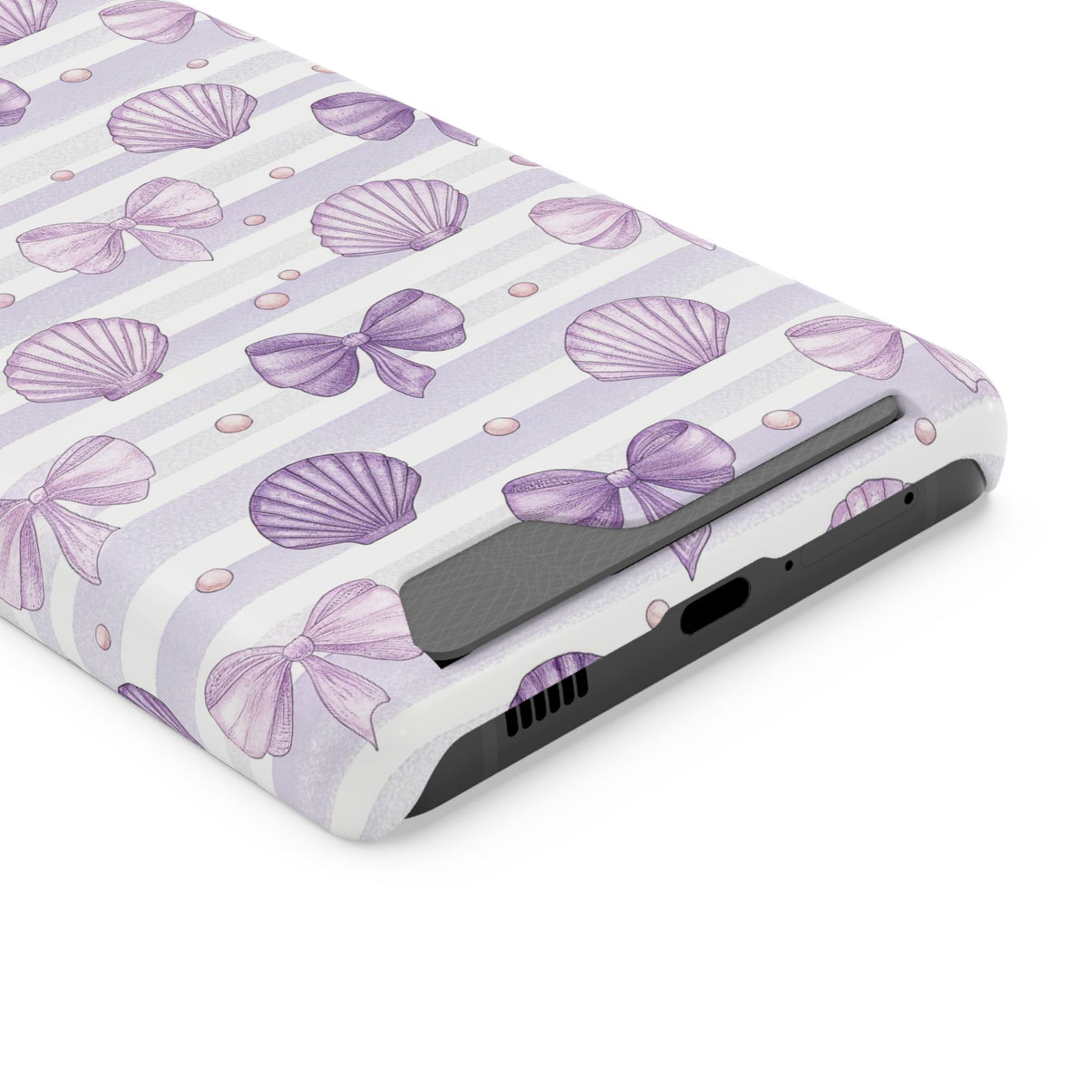 Lilac Seashell phone case with card holder for Samsung Galaxy S21 Ultra, glossy finish
