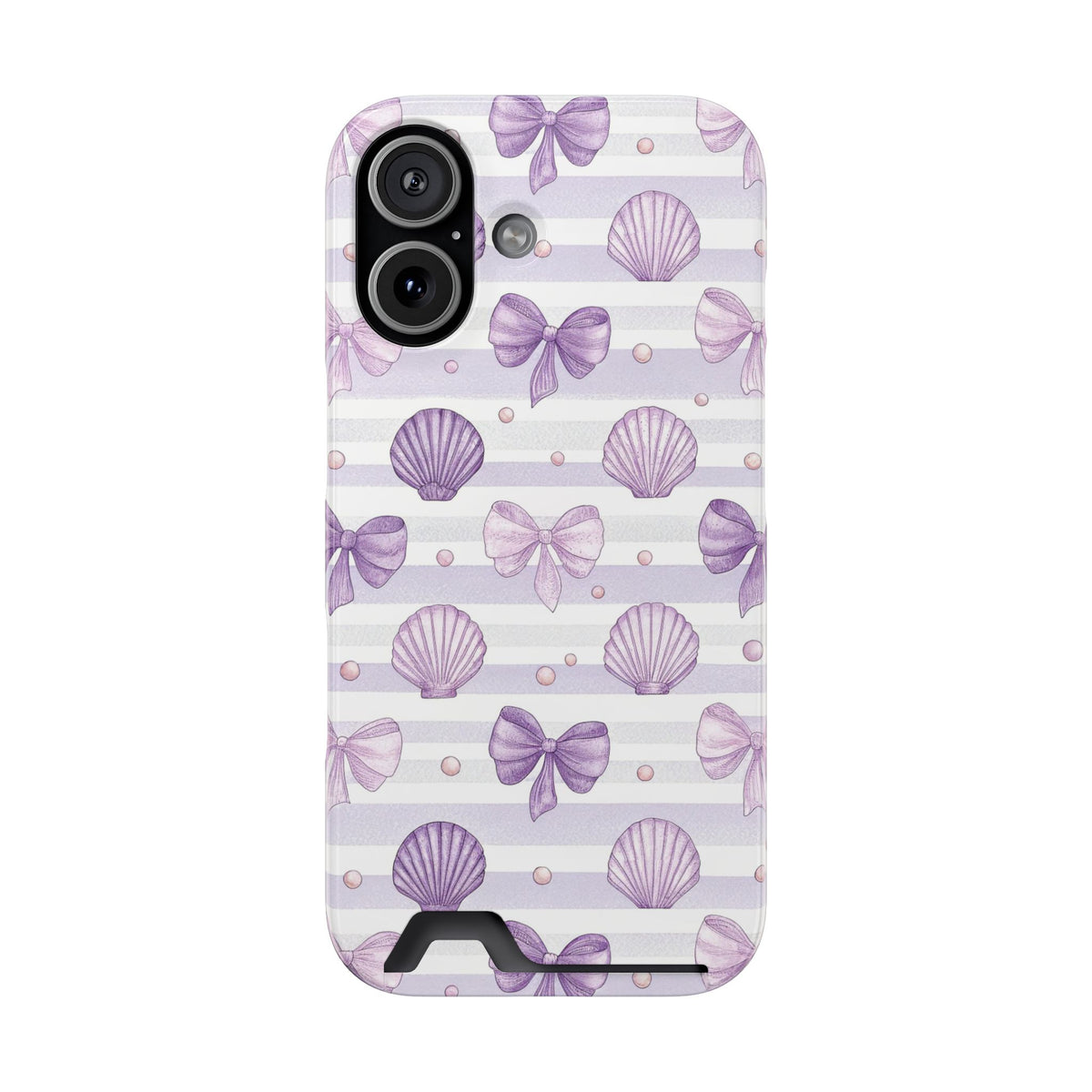 Lilac Seashell phone case with card holder for iPhone 17, glossy finish