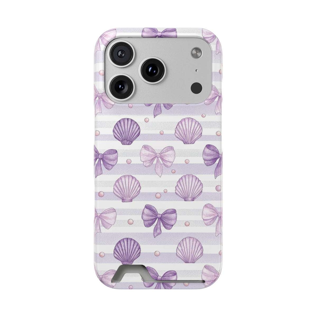 Lilac Seashell phone case with card holder for iPhone 17 Pro, glossy finish