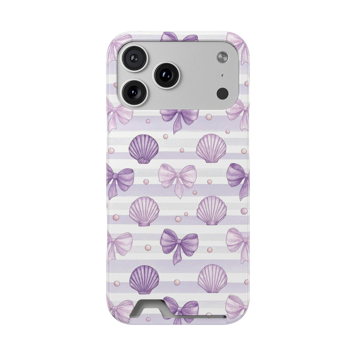 Lilac Seashell phone case with card holder for iPhone 17 Pro Max, glossy finish