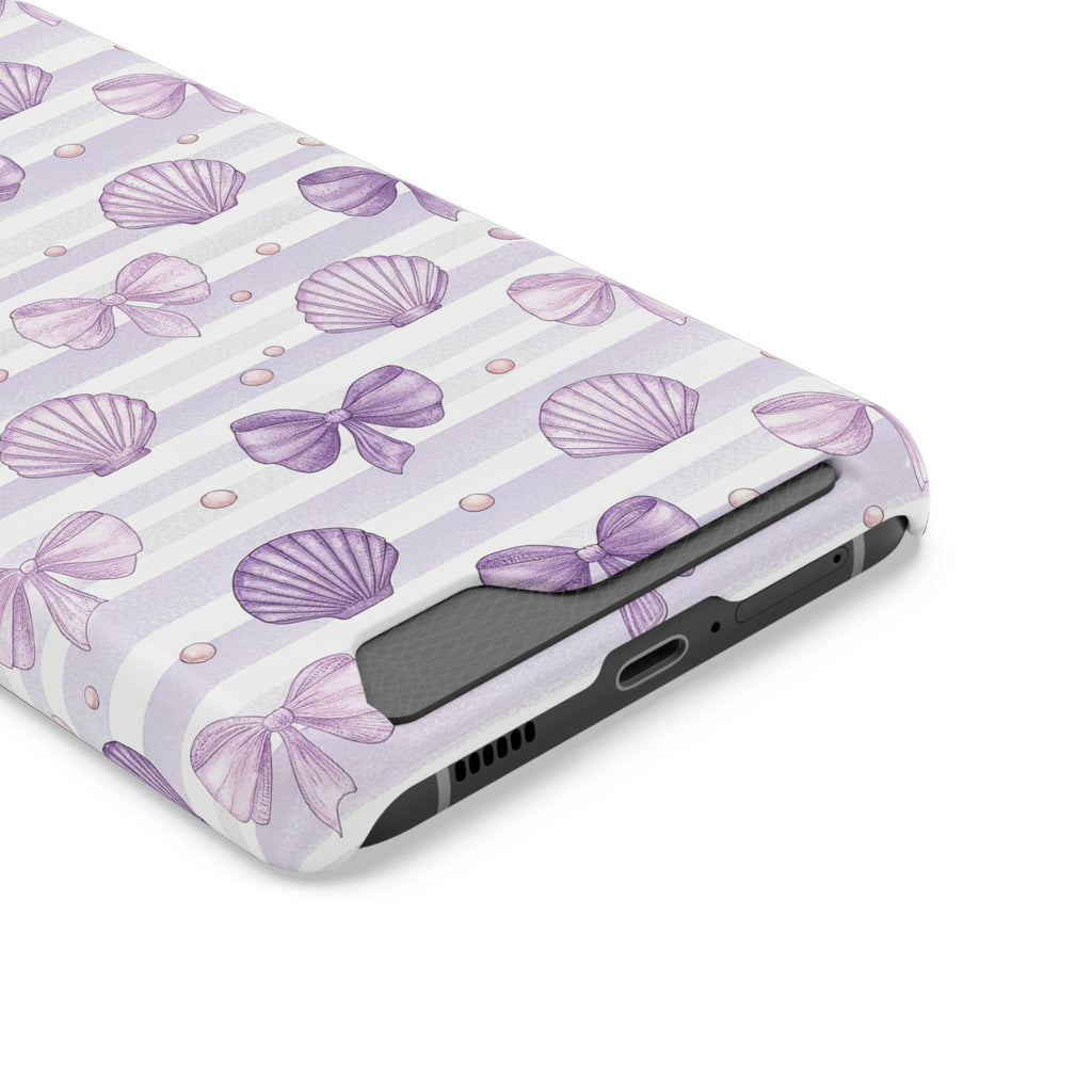 Lilac Seashell phone case with card holder, close-up of the card slot