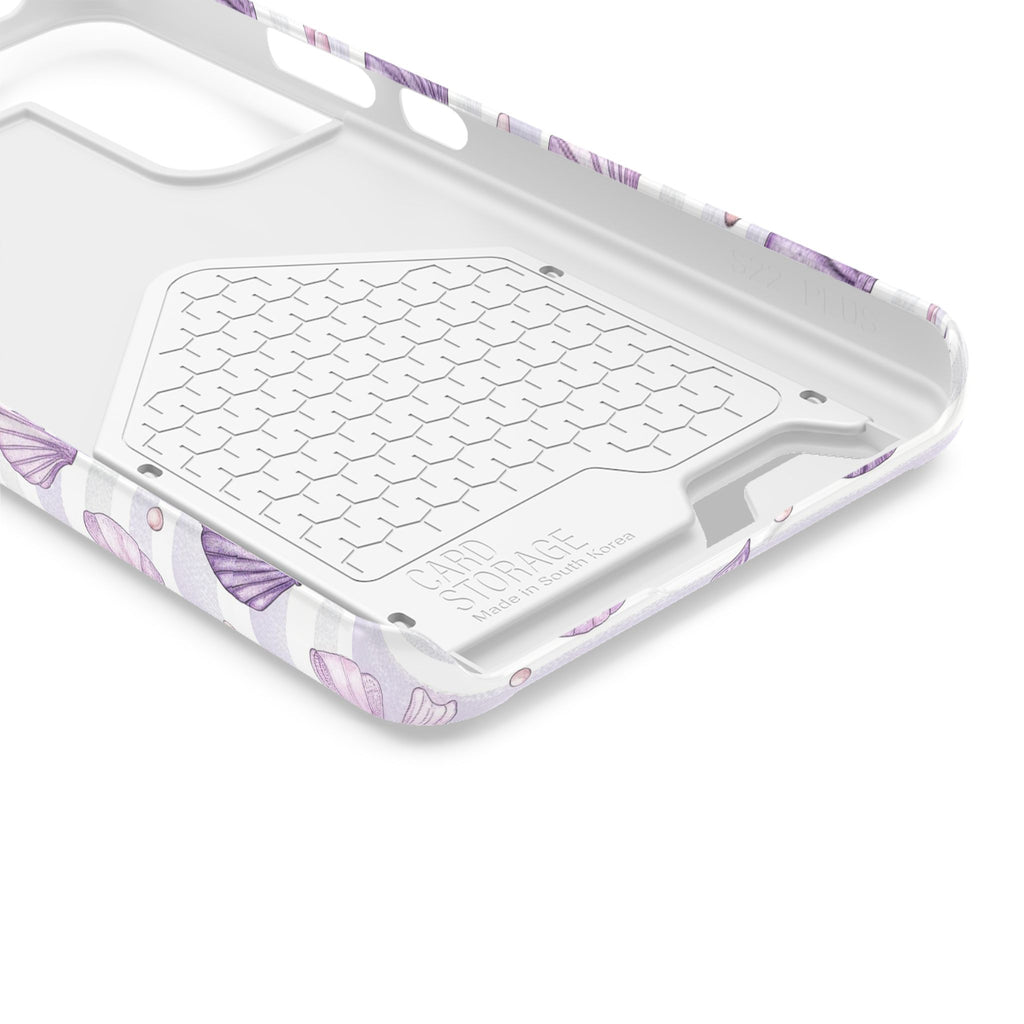 Lilac Seashell phone case with card holder, close-up of the inside