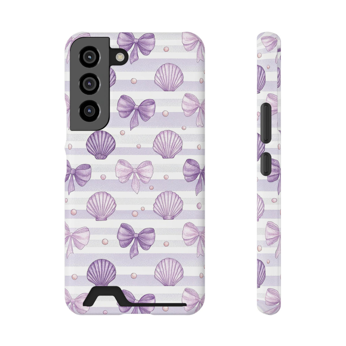 Lilac Seashell phone case with card holder for Samsung Galaxy S22, glossy finish