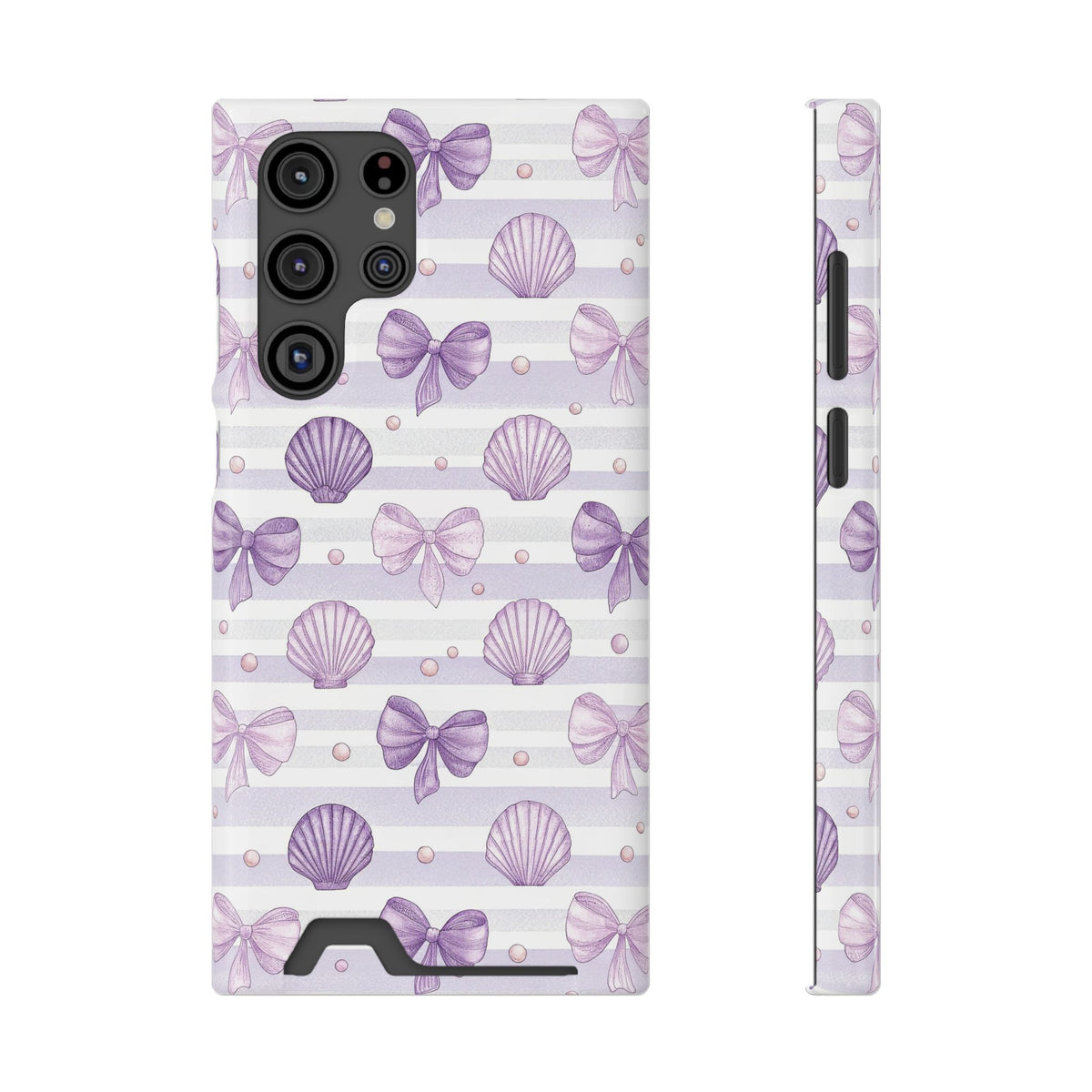 Lilac Seashell phone case with card holder for Samsung Galaxy S22 Ultra, glossy finish