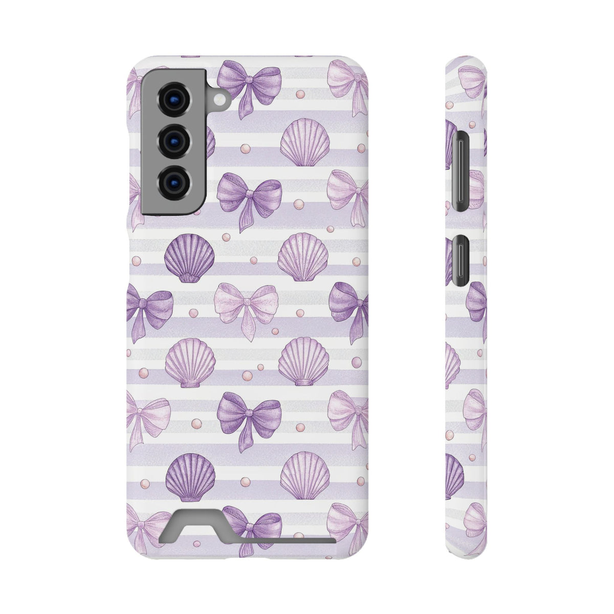 Lilac Seashell phone case with card holder for Samsung Galaxy S21, glossy finish