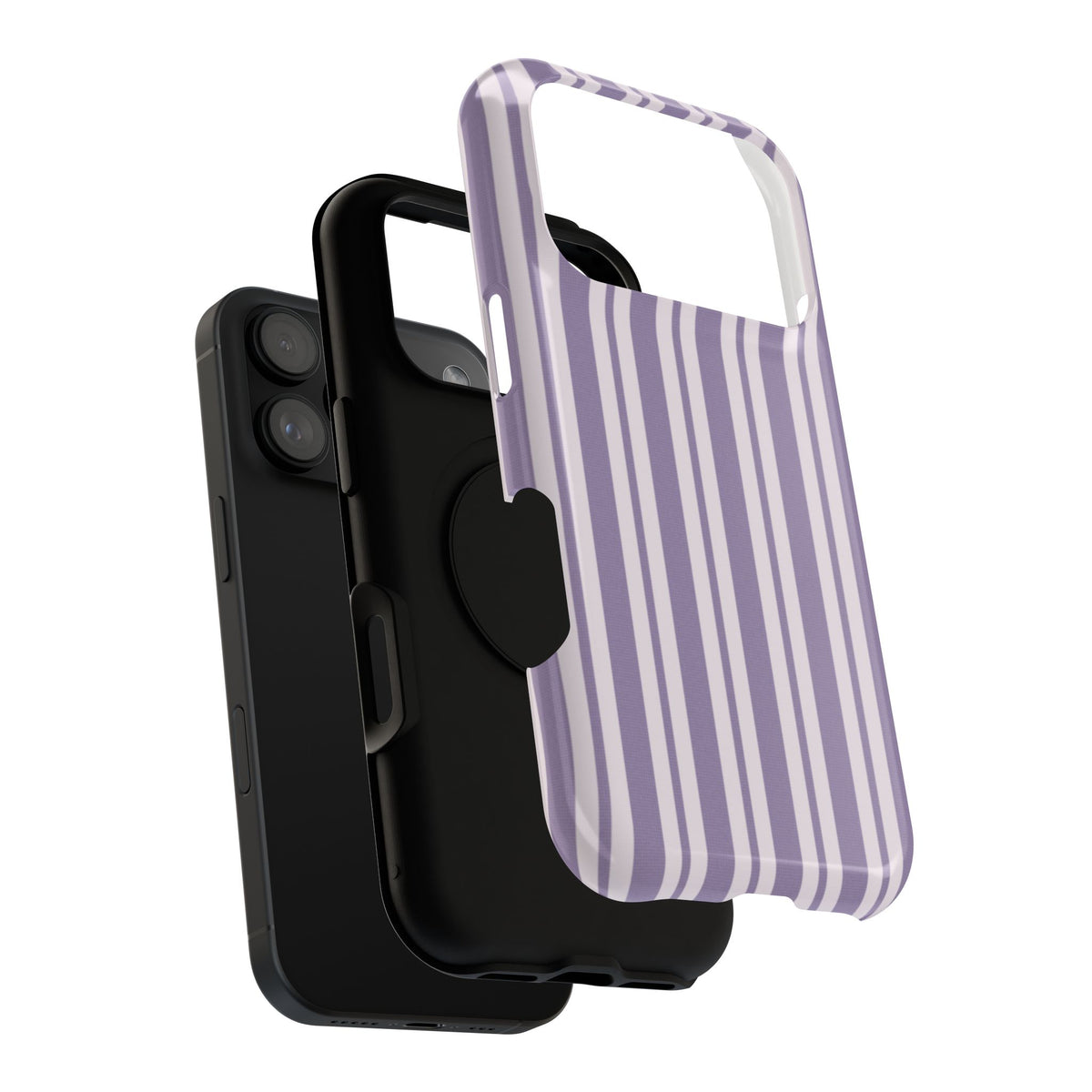 Lilac Stripe protective phone case, close-up of the dual-layer construction
