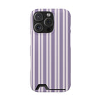 Lilac Stripe phone case with card holder for iPhone 16 Pro, glossy finish