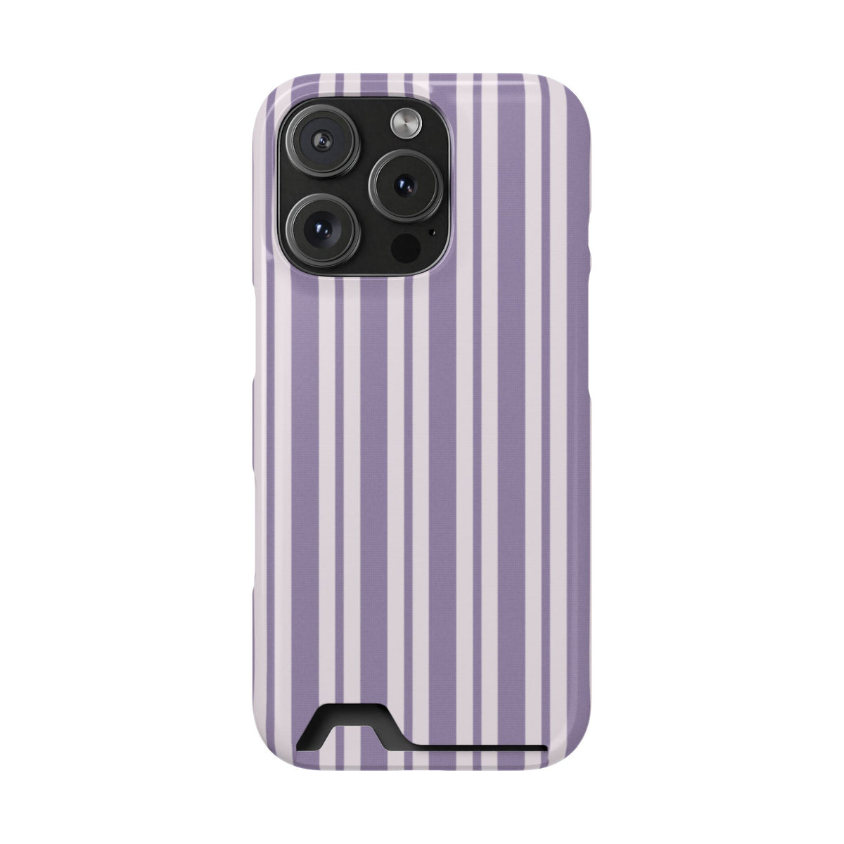 Lilac Stripe phone case with card holder for iPhone 16 Pro, glossy finish