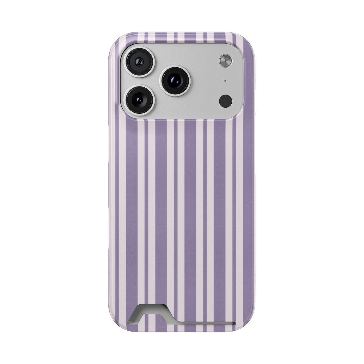 Lilac Stripe phone case with card holder for iPhone 17 Pro, glossy finish