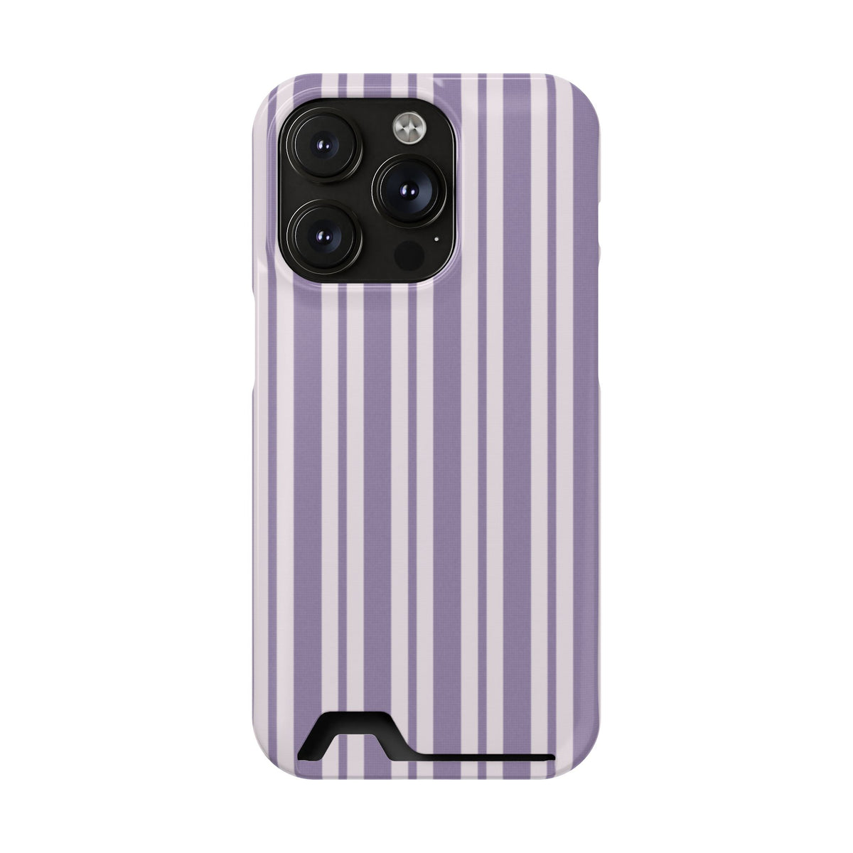 Lilac Stripe phone case with card holder for iPhone 14 Pro, glossy finish