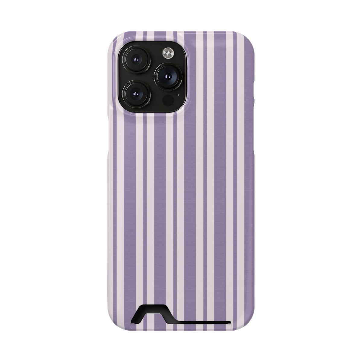 Lilac Stripe phone case with card holder for iPhone 14 Pro Max, glossy finish