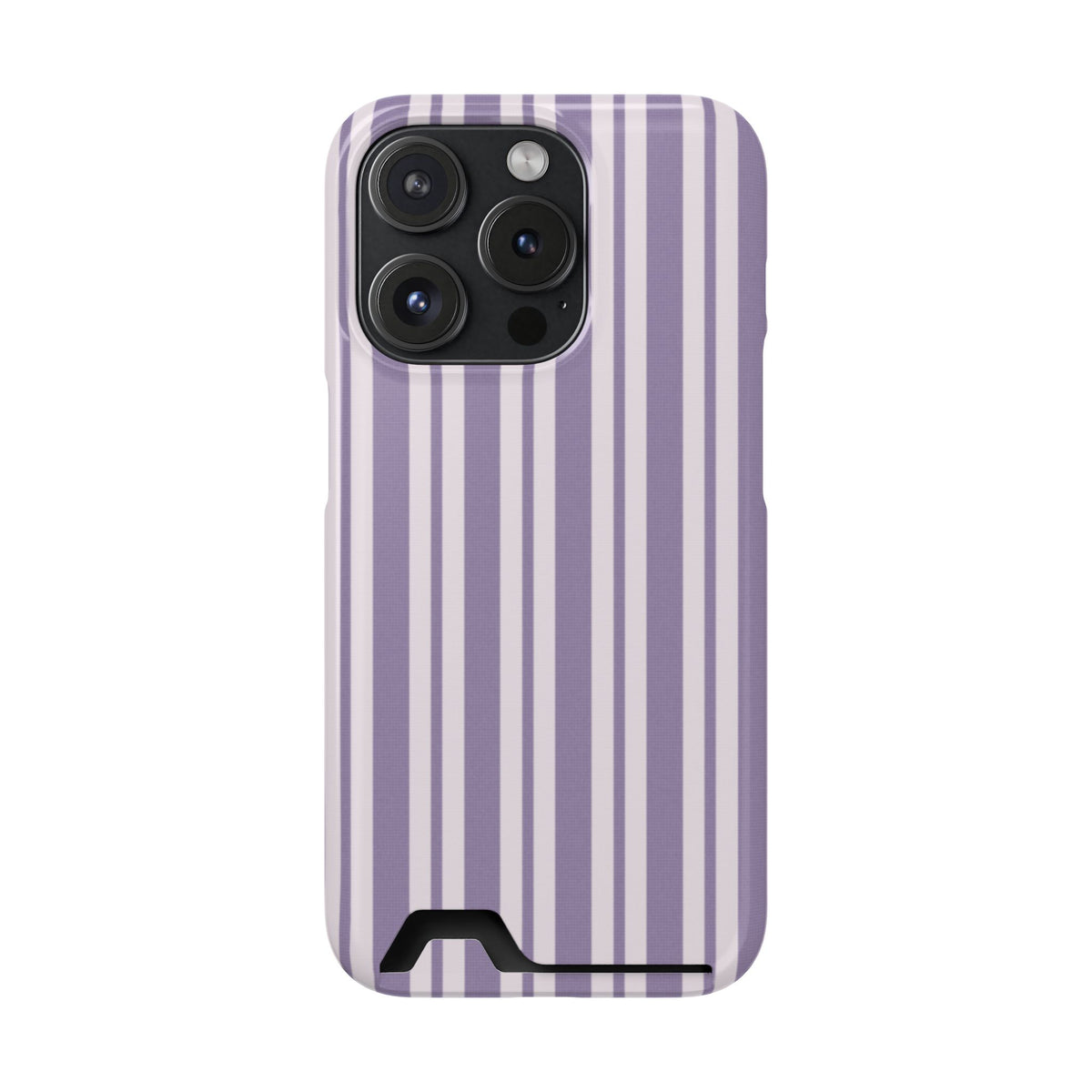 Lilac Stripe phone case with card holder for iPhone 15 Pro, glossy finish