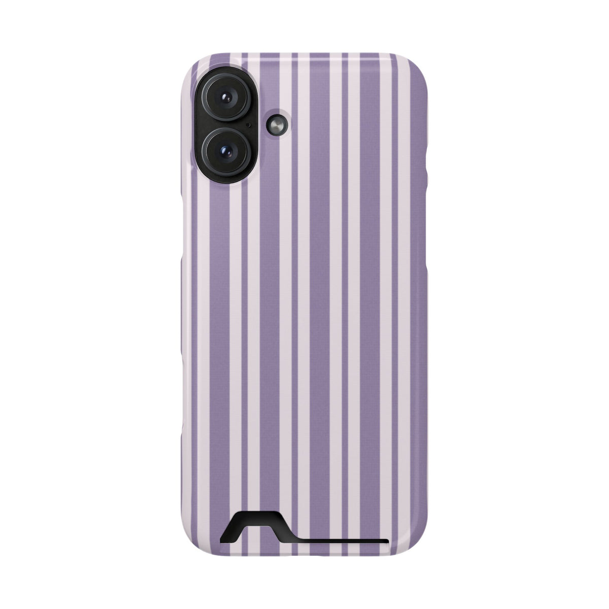Lilac Stripe phone case with card holder for iPhone 16 Plus, glossy finish