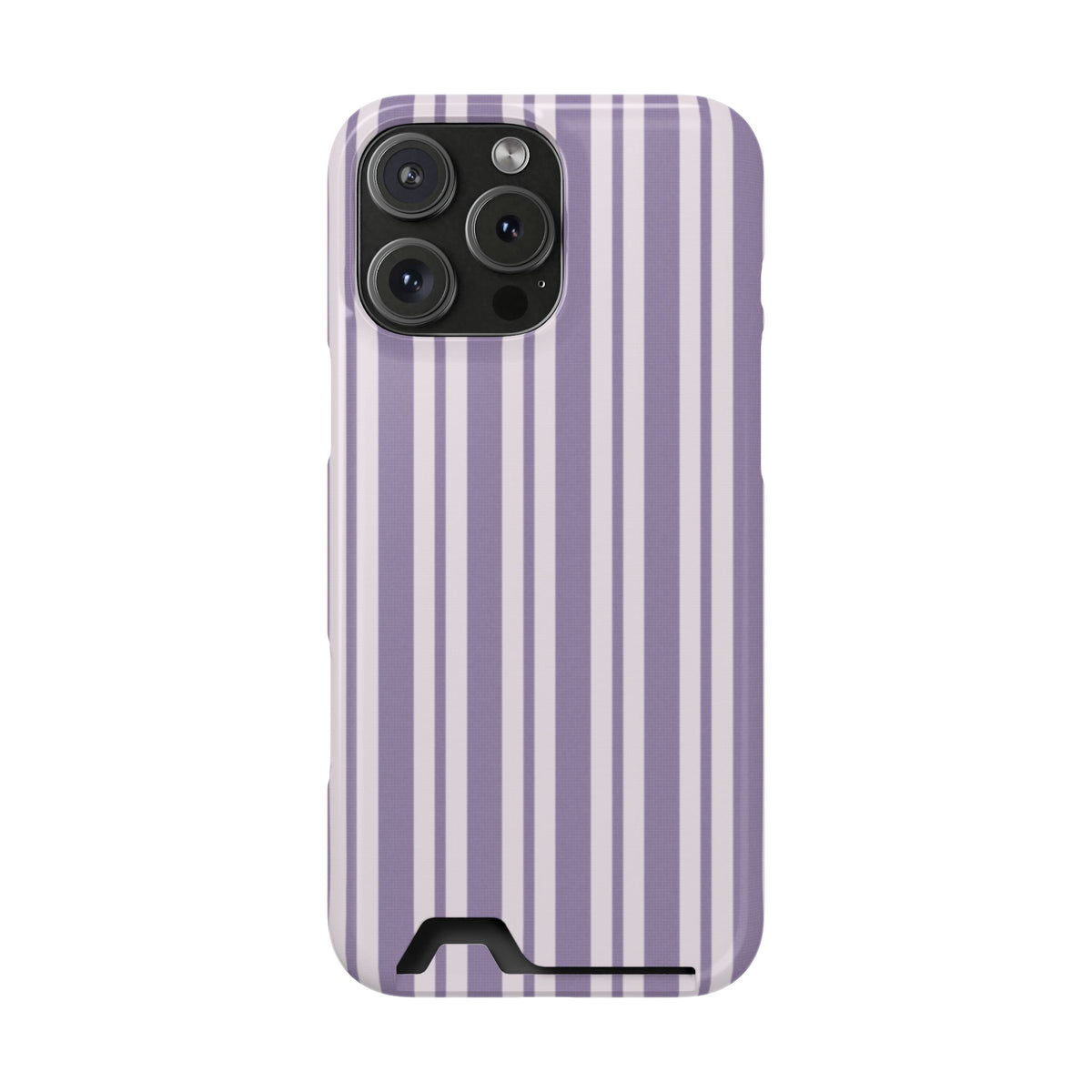 Lilac Stripe phone case with card holder for iPhone 16 Pro Max, glossy finish