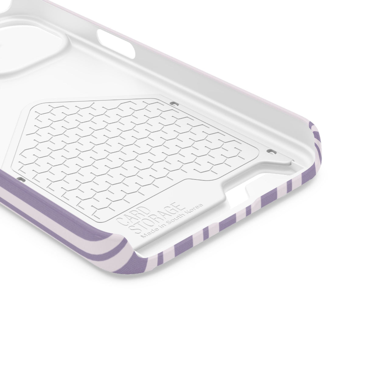Lilac Stripe phone case with card holder for iPhone 13, glossy finish
