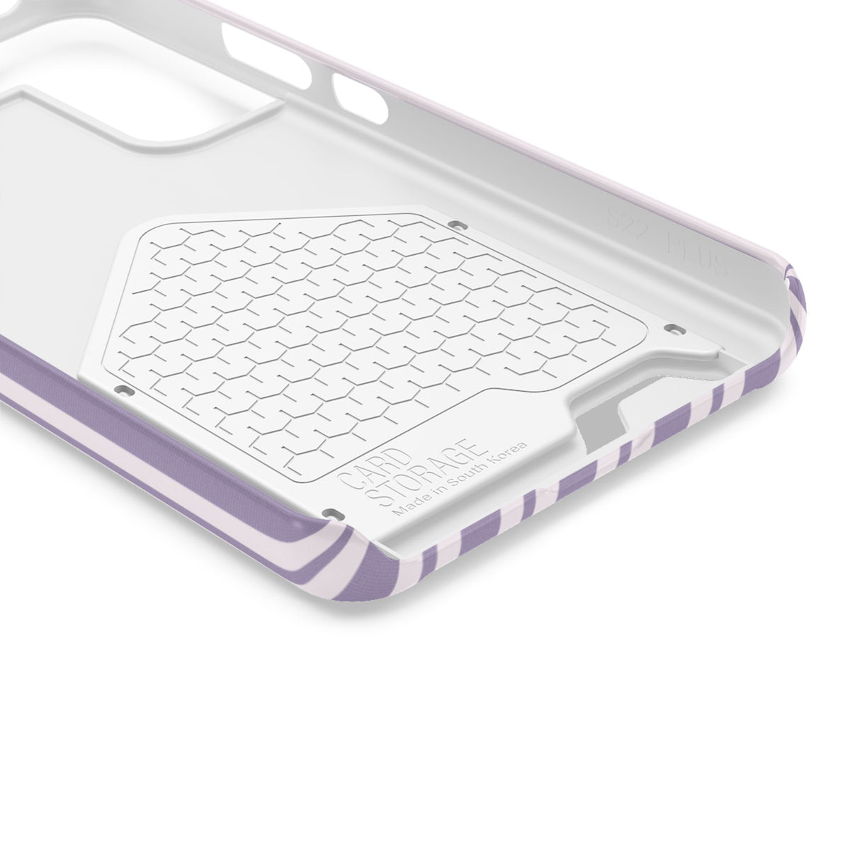 Lilac Stripe phone case with card holder, close-up of the inside