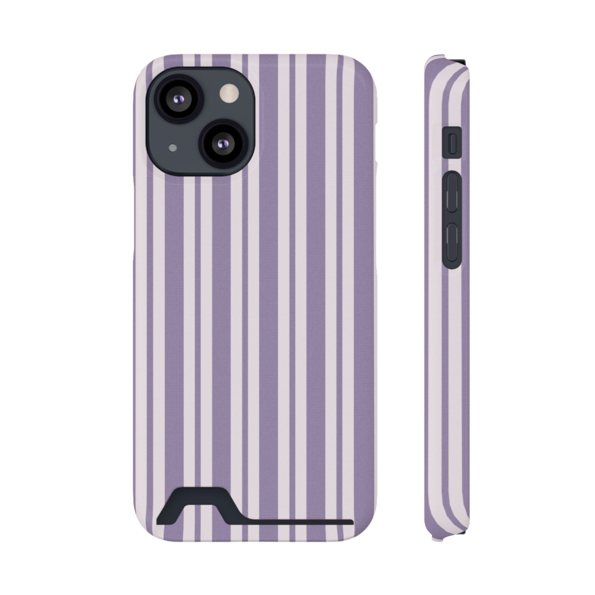 Lilac Stripe phone case with card holder for iPhone 13 Mini, glossy finish