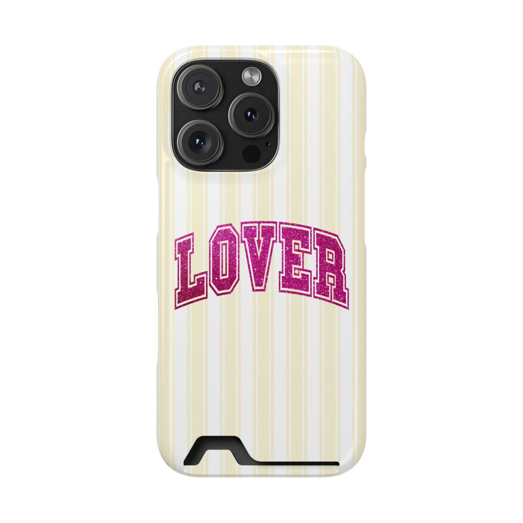 Lover Varsity phone case with card holder for iPhone 16 Pro, glossy finish