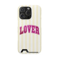 Lover Varsity phone case with card holder for iPhone 16 Pro, glossy finish