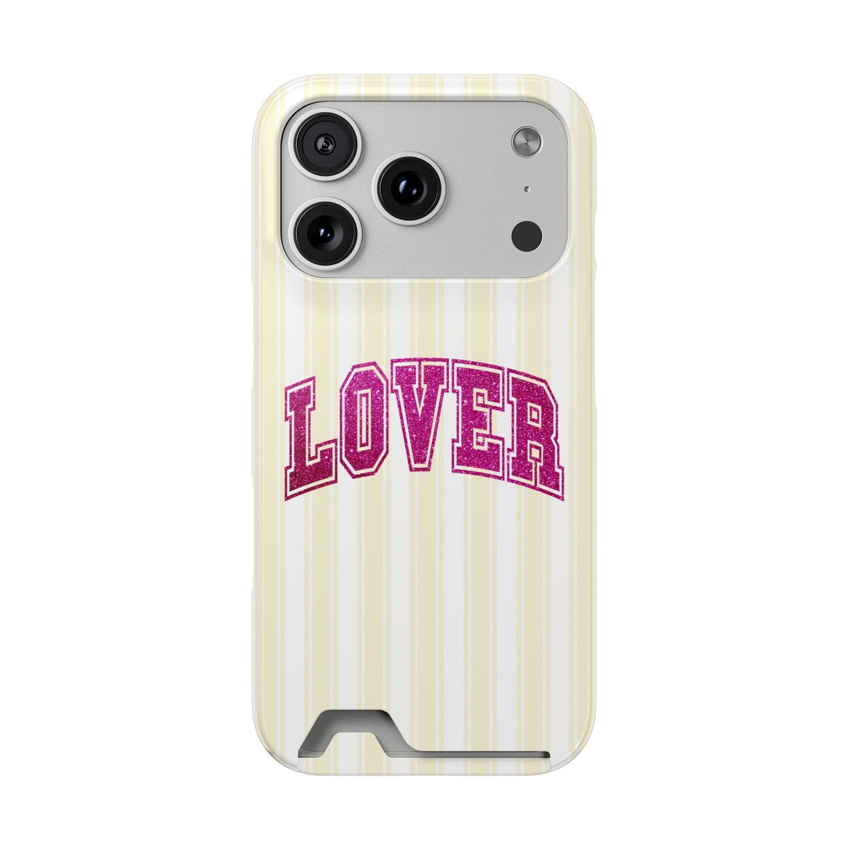Lover Varsity phone case with card holder for iPhone 17 Pro, glossy finish