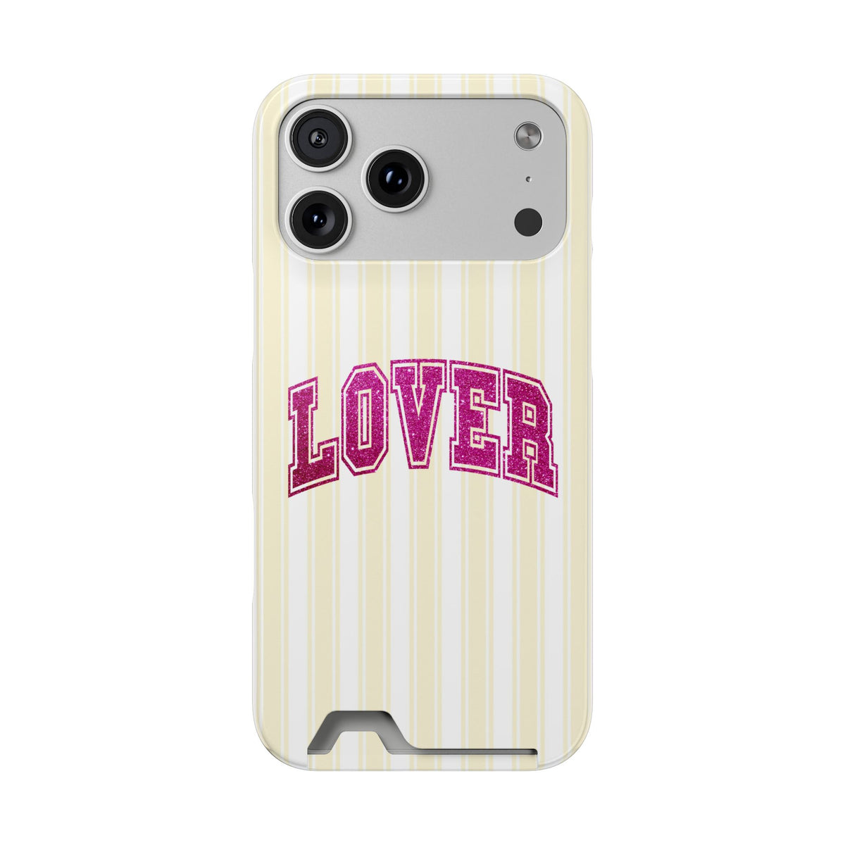 Lover Varsity phone case with card holder for iPhone 17 Pro Max, glossy finish
