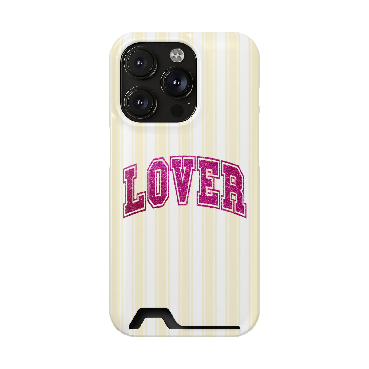 Lover Varsity phone case with card holder for iPhone 14 Pro, glossy finish