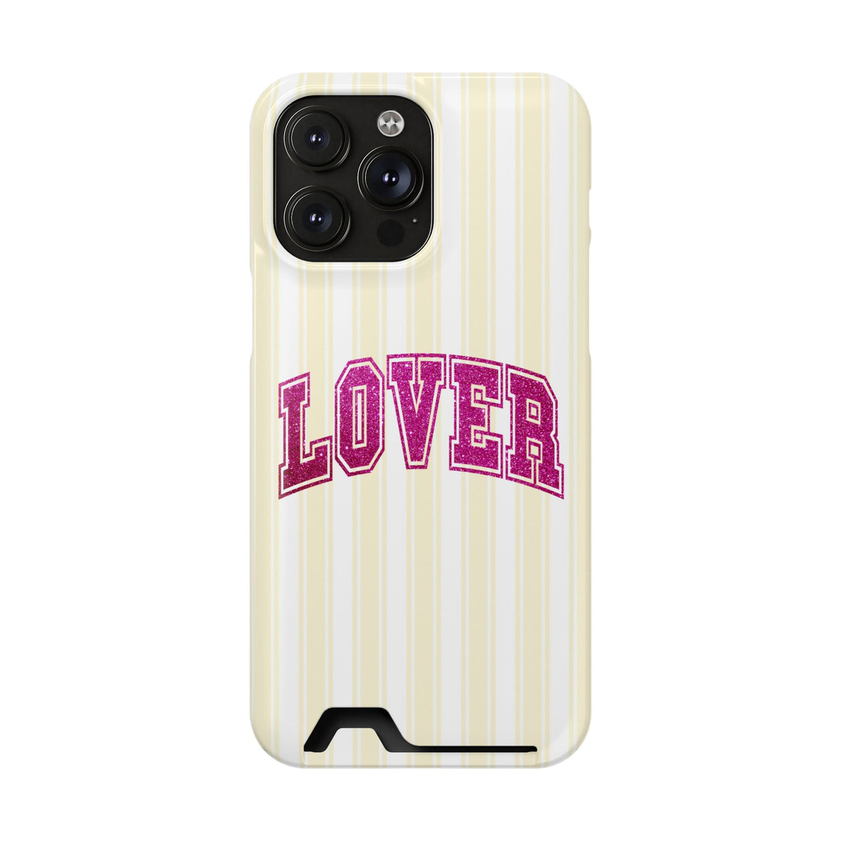 Lover Varsity phone case with card holder for iPhone 14 Pro Max, glossy finish