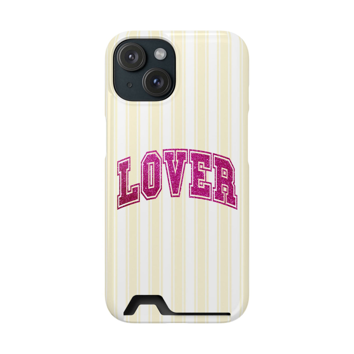 Lover Varsity phone case with card holder for iPhone 15, glossy finish