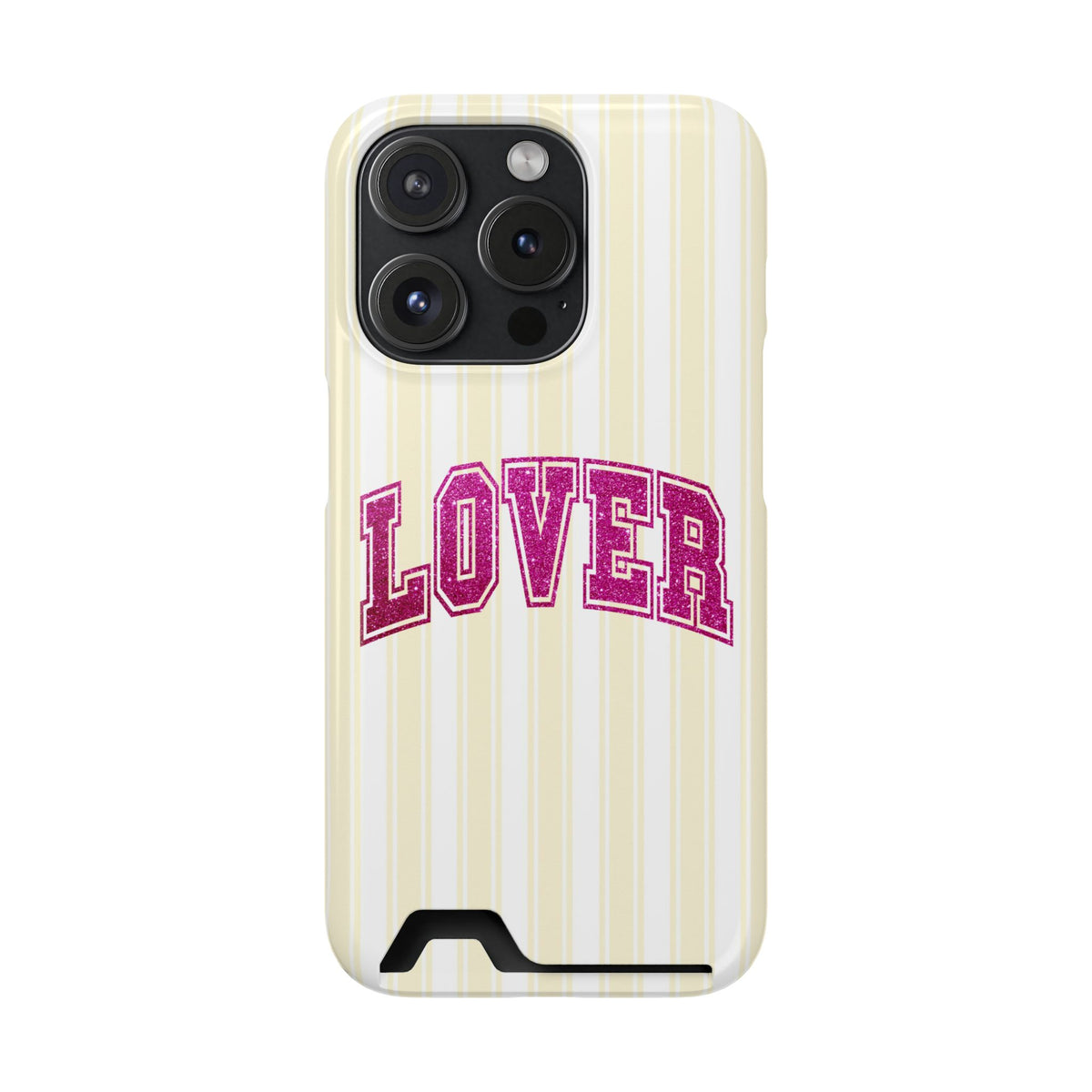 Lover Varsity phone case with card holder for iPhone 15 Pro, glossy finish