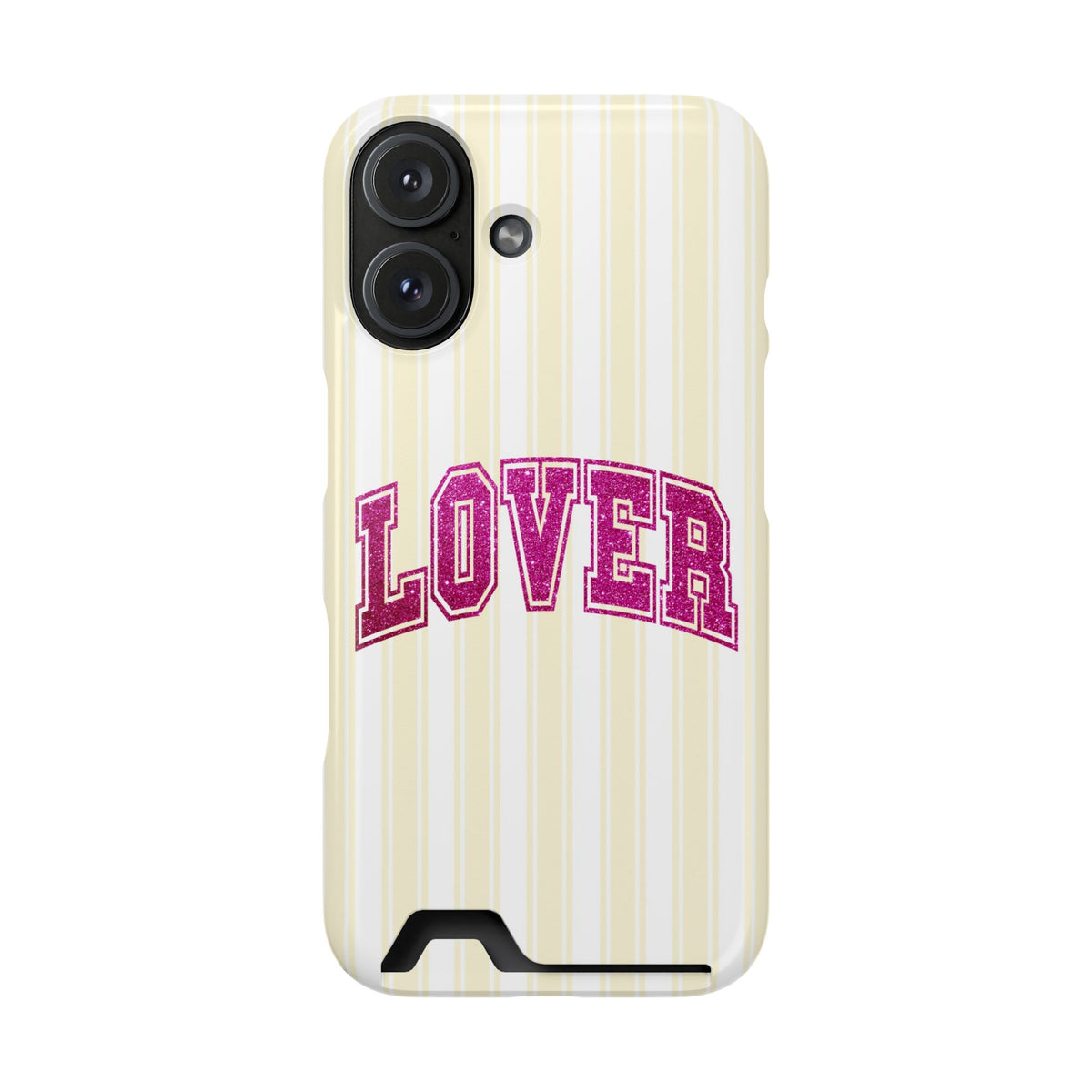 Lover Varsity phone case with card holder for iPhone 16, glossy finish