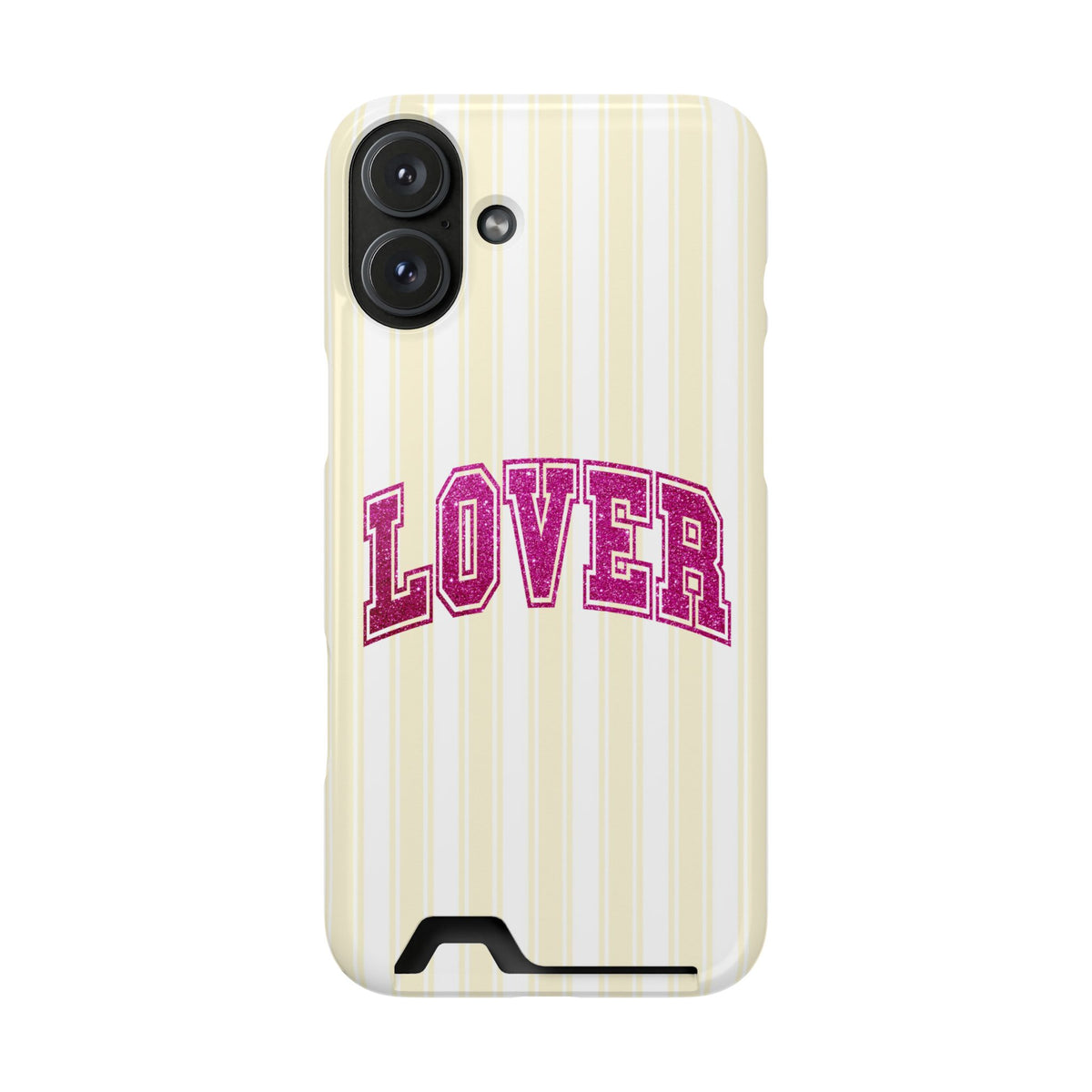 Lover Varsity phone case with card holder for iPhone 16 Plus, glossy finish