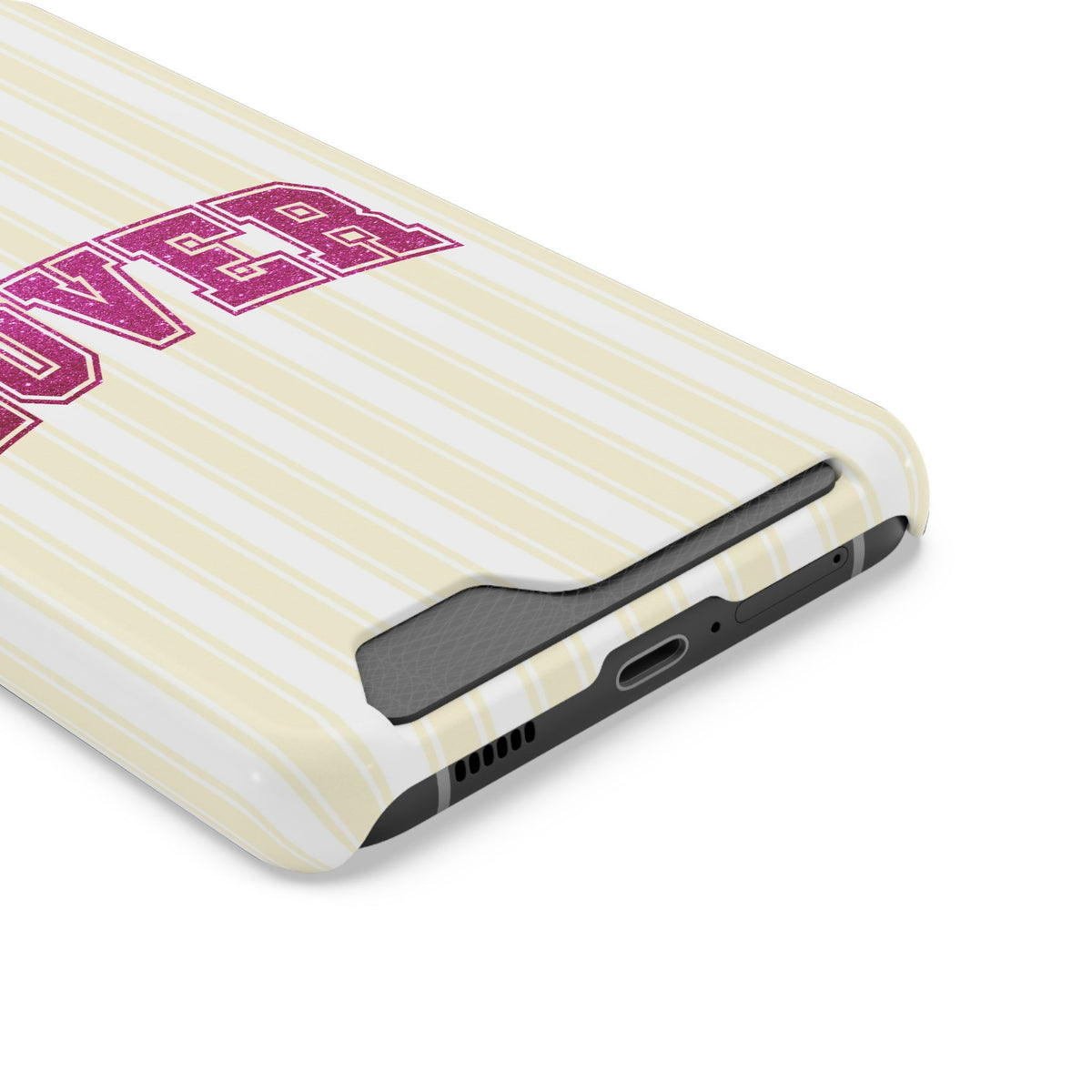 Lover Varsity phone case with card holder, close-up of the card slot