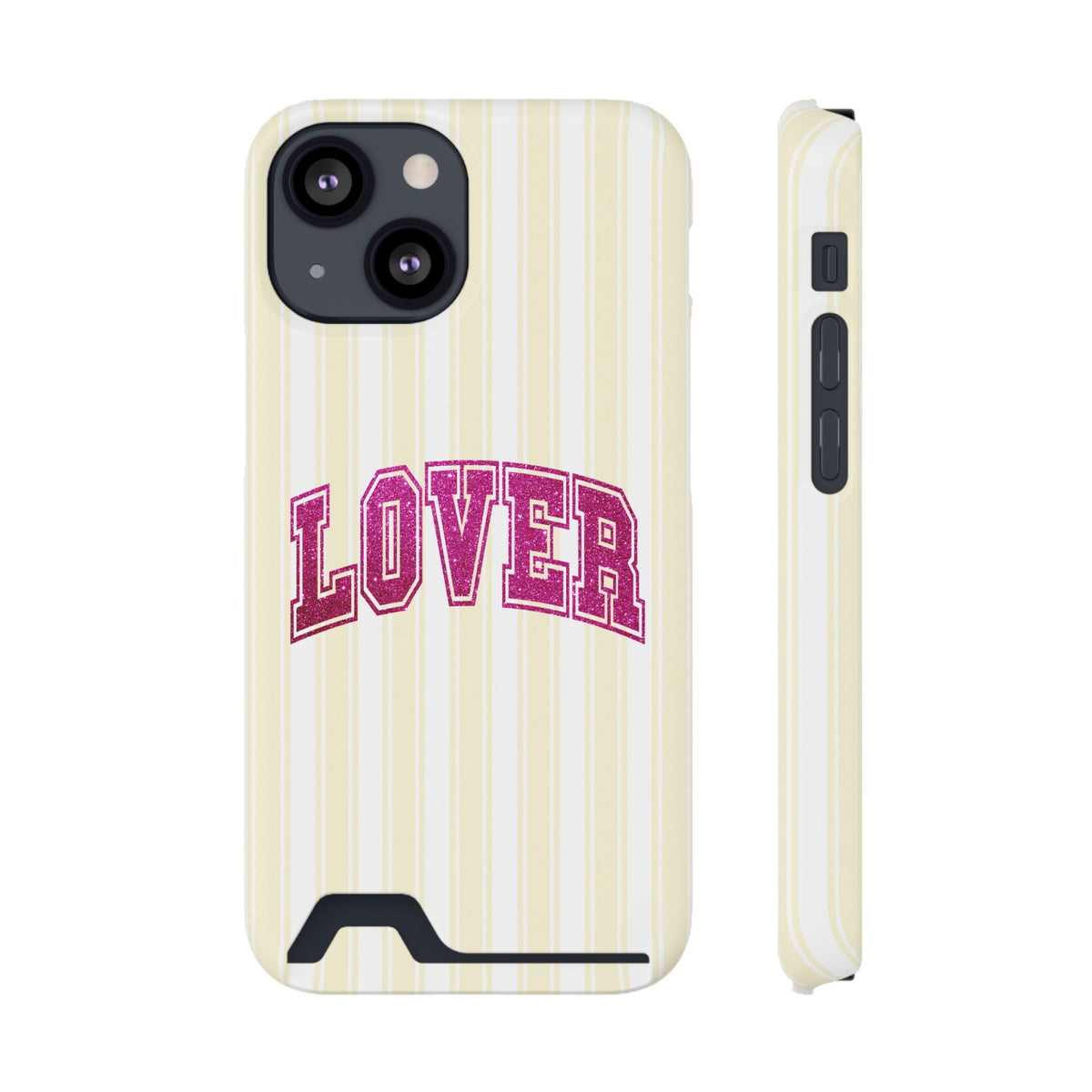 Lover Varsity phone case with card holder for iPhone 13 Mini, glossy finish