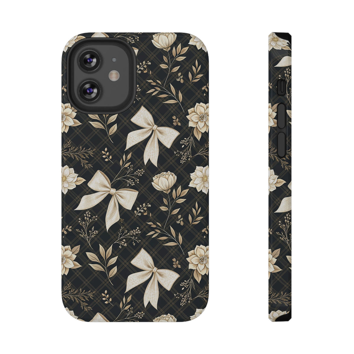 Midnight Bow protective phone case for iPhone 12 Mini, glossy finish